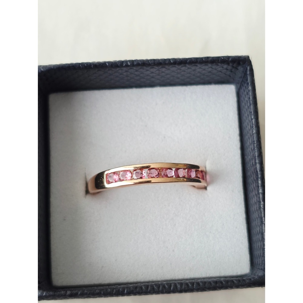 Pink Sapphire Eternity Band Ring Rose Gold Vermeil Sterling Silver 925 Size 7.25